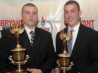 Justin Levins (left) of Prattville and Nathan Riley Spence of Albertville High win top 2012 Bryant-Jordan Student Athlete awards. (Photo special to AHSAA)