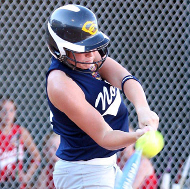 Kaitlyn Griffith of Cherokee County connects for a two-run home run iin the first inning of game 1 of the 2010 All-Star Week competition. (KDPSportsPhoto)